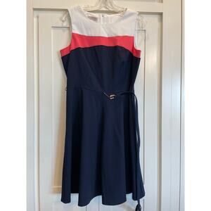 Dress Barn NWOT Color block fit and flare navy pink dress 10